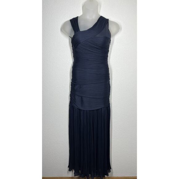 Halston Heritage Navy Pleated Dress Size Medium Mermaid Gown Formal - Picture 1 of 11